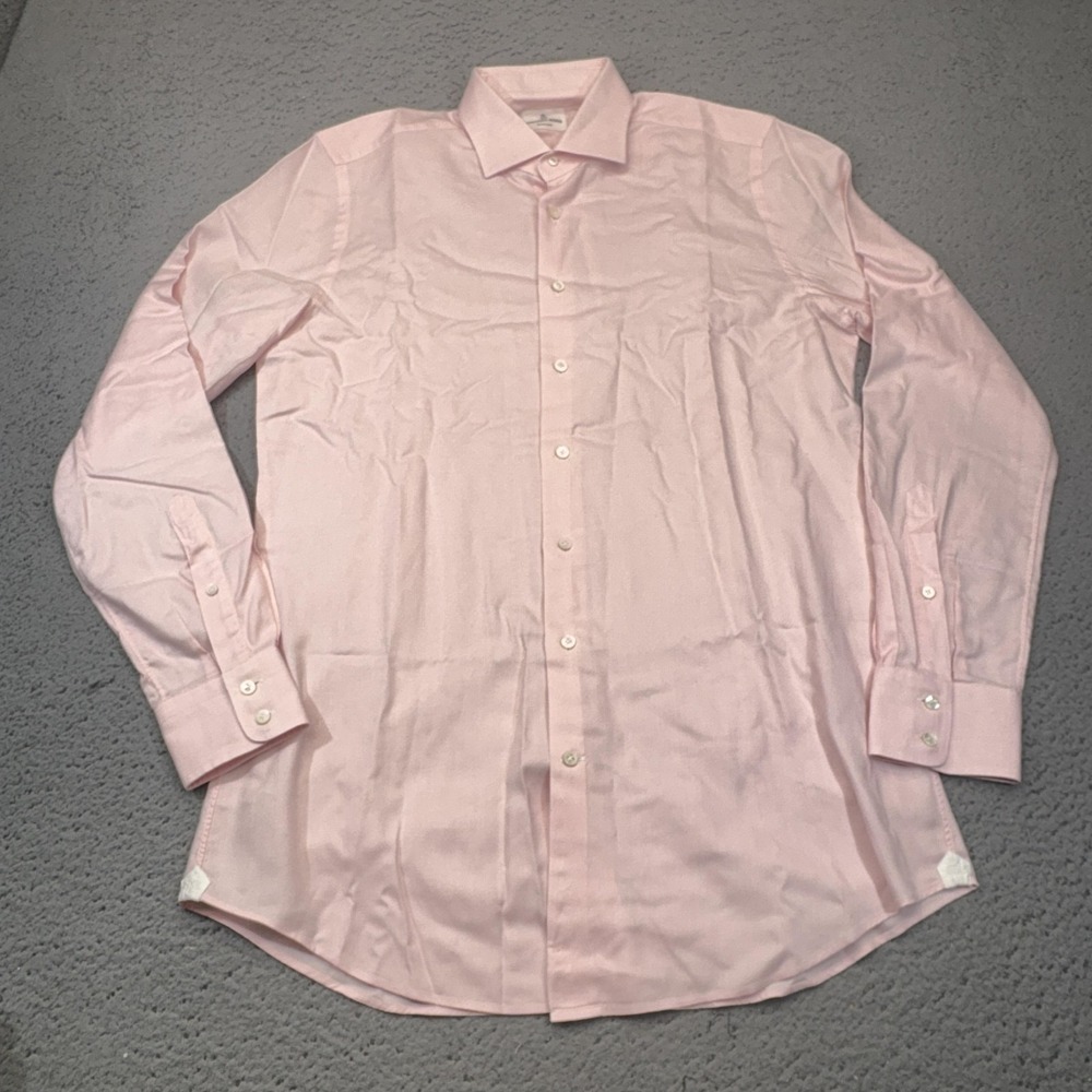 Emanuel Berg Dress Shirt Mens Medium Pink Slim Point Collar Long Sleeve Custom